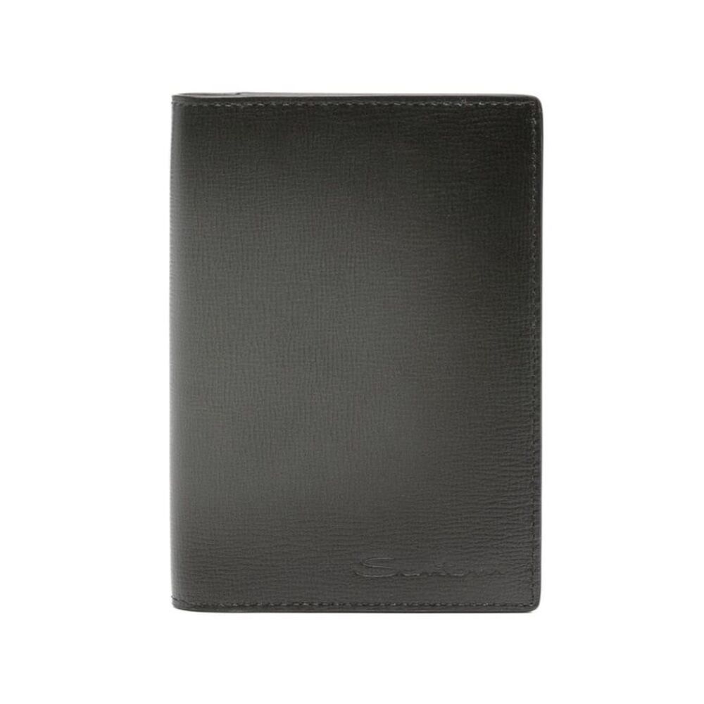 SANTONI Pebbled Leather Bi-Fold Wallet Men GREY Leather Goods